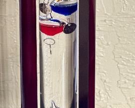 Galileo Thermometer Cherry Wood Frame	14.5 inches high.	
