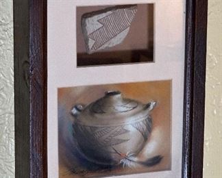 Sue Malinski Signed Arizona Pottery Shard Print Shadowbox	Frame: 9 x 7in	
