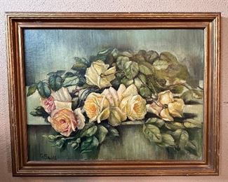 Original Art Oil Painting Floral Still Life G. Smith #1	Frame: 21.5 x 27.5.	

