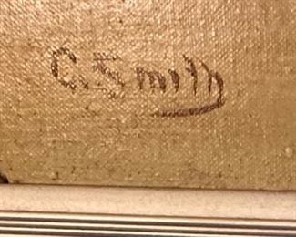 Original Art Oil Painting Floral Still Life in Pot  G. Smith #2	Frame: 26 x 22in	
