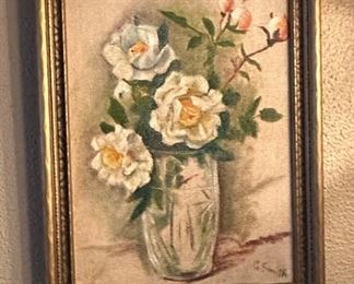 Original Art Oil Painting on Board Floral Still Life in Vase G. Smith #3	Frame: 17 x 13	
