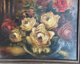 Antique Oil Painting Floral Still Life Art	Frame: 18 x 17	
