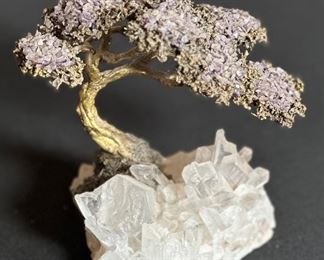 Brutalist Richard Bell Quartz/Amethyst Bonsai Tree Sculpture Rock Brass MCM	6in h	
