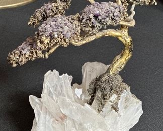 Brutalist Richard Bell Quartz/Amethyst Bonsai Tree Sculpture Rock Brass MCM	6in h	

