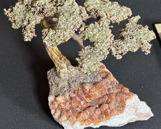 Brutalist Richard Bell Quartz  Bonsai Tree Sculpture Rock Brass MCM #2	7.5in H	
