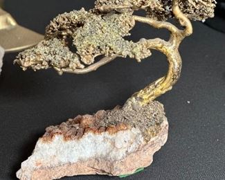 Brutalist Richard Bell Quartz  Bonsai Tree Sculpture Rock Brass MCM #2	7.5in H	
