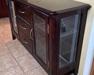 Dark Wood Sideboard/Server / Glass Doors	34.5 x 54 x 17.	HxWxD
