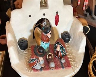 Vintage Sandy Whitefeather Nativity Set Native American	9x11x12in	HxWxD
