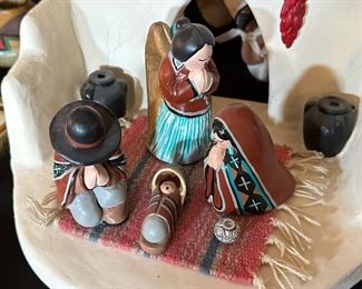 Vintage Sandy Whitefeather Nativity Set Native American	9x11x12in	HxWxD
