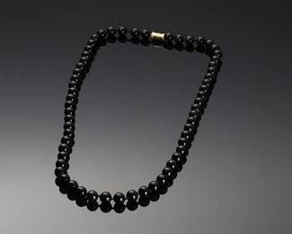 14k Gold & Onyx Bead Strand Necklace	26in Long  Beads: 9mm beads	
