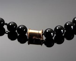 14k Gold & Onyx Bead Strand Necklace	26in Long  Beads: 9mm beads	
