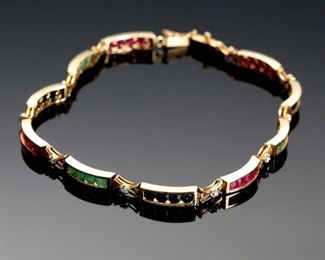 14k Gold Multi-Gemstone Tennis Bracelet Diamond/Garnet/Peridot/Sapphire	8in long<BR>4mm Wide	
