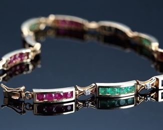 14k Gold Multi-Gemstone Tennis Bracelet Diamond/Garnet/Peridot/Sapphire	8in long<BR>4mm Wide	
