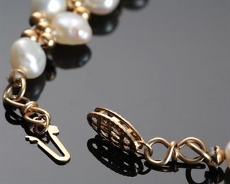 Double Strand 14k Gold Bead & Pearl Bracelet 	9in Long<BR>Pearl: approx 4mm	
