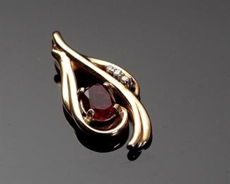 14k Gold Garnet Diamond Modernist Pendant 	Pendant: 31x14mm<BR>Centerstone: 7.5x5.5mm	
