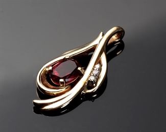 14k Gold Garnet Diamond Modernist Pendant 	Pendant: 31x14mm<BR>Centerstone: 7.5x5.5mm	
