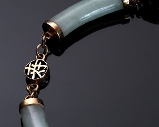 14k Gold Chinese Jade Bar Link Bracelet 	8in long<BR>Jade: 31x7mm 	
