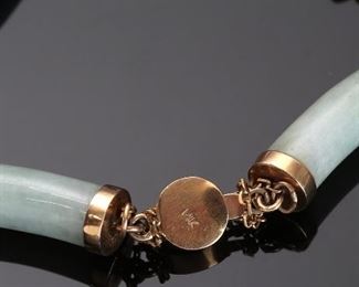 14k Gold Chinese Jade Bar Link Bracelet 	8in long<BR>Jade: 31x7mm 	
