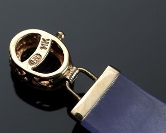 14k Yellow Gold Lavender Jade Panel Bracelet. Amethyst Clasp. 	8in long<BR>Jade: 21x9mm 	

