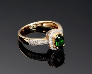 14k Gold Chrome Diopside & Diamond Ring Sz: 8	Size: 8<BR> Centerstone: 7x5mm	
