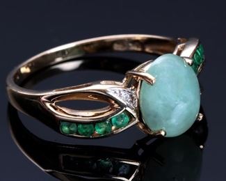 10k Gold Jade, Chrome Diopside & Diamond Ring Sz: 10	Size: 10<BR>Centerstone: 	
