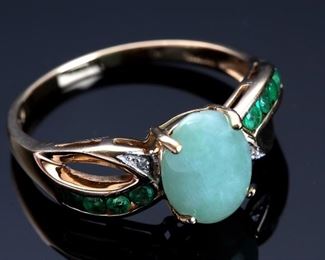 10k Gold Jade, Chrome Diopside & Diamond Ring Sz: 10	Size: 10<BR>Centerstone: 	
