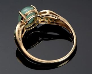 10k Gold Jade, Chrome Diopside & Diamond Ring Sz: 10	Size: 10<BR>Centerstone: 	
