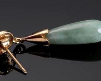 14k Gold Chinese Jade Earrings Green Jade Dangle Drop Post	30x5.5mm	
