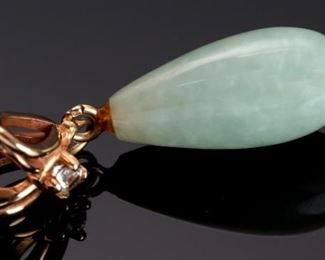 14k Gold Chinese Jade& Diamond Pendant 	26x7mm	
