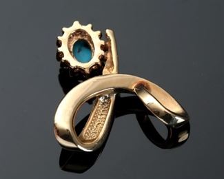 14k Gold Turquoise & Diamond Modernist Pendant