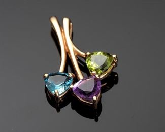 10k Gold Multi Gemstone Trillion Pendant
