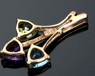 10k Gold Multi Gemstone Trillion Pendant
