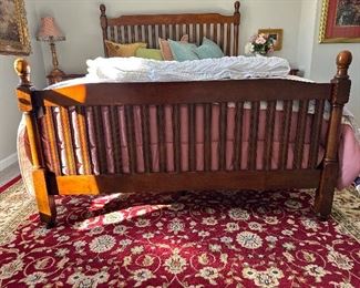 Reasonably priced Queen bed, including new mattress, box spring, head board and foot board.  
Unisex look in wood