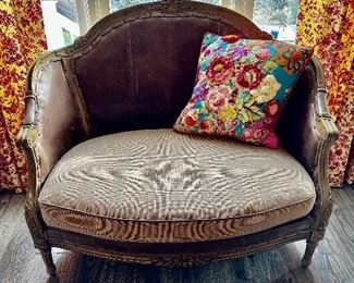 Original French settee…. Done in leather.  See the great workmanship on this piece!!!