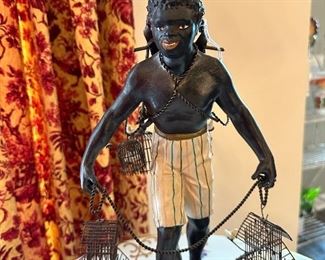 Blackamoor Nabian Man with Bird Cages
14.5” Statue Brass