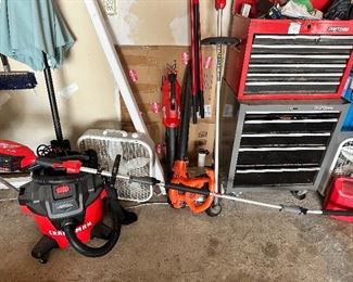 shop vacuum and Milwaukee branch trimmer with other option heads
