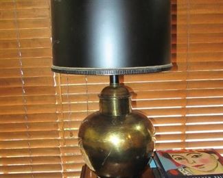 Pair of large brass MCM lamps