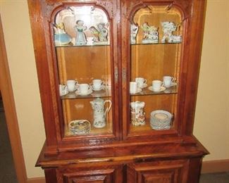 Antique burled walnut china cabinet