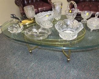 Oval beveled glass & brass coffee table