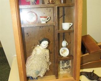 Antique shadow box with curios