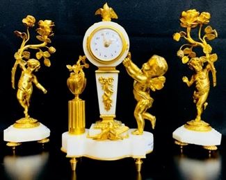Fancy French Gilt Bronze and Alabaster Clock