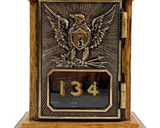 Vintage USPS #134 Oak and Bronze Post Office Box