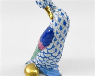 Fine Herend China Goose with Golden Egg Figure