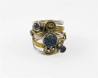 Fine Sterling Silver Two Toned Druzy Ring Size 