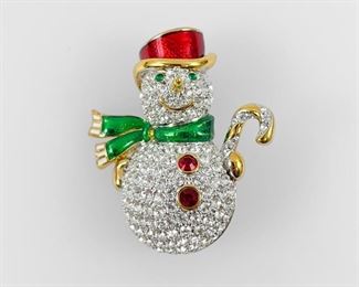 Adorable Swarovski Figural Snowman Rhinestone Brooch
