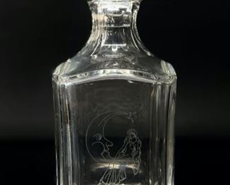 Fine Bacarrat Crystal Decanter Etched Lady Resting In Moon Shooting Star Design