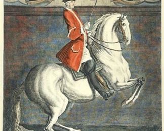 Ridinger Hand Colored French Engraving Titled Courbetten.