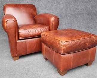 20th Century Bauhaus USA Inc Leather Club Chair & Ottoman