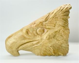Massive 13 inch Tall Carved Heavy Yellow Hard Stone Eagle Head