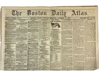 The Boston Daily Atlas October 12th, 1852 Issue, Volume XXI No. 88, Antique Newspaper